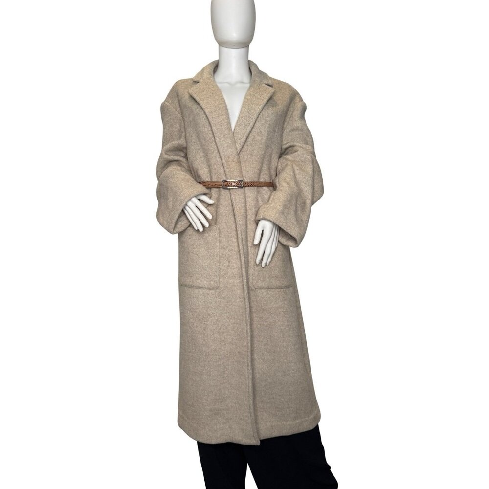 New Reformation Wool Coat Size M Wrap Beige Neutral - Picture 1 of 12